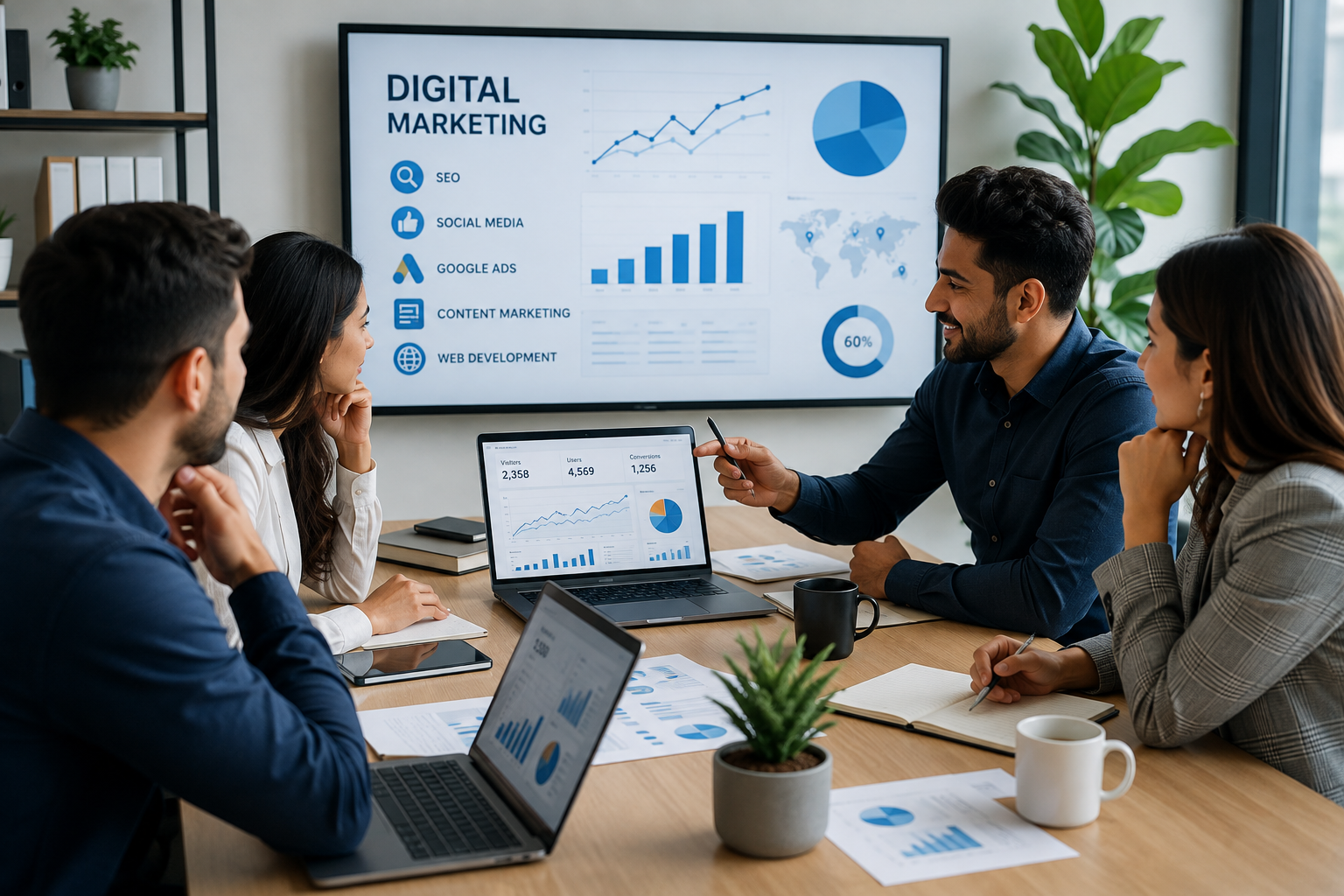 4 people analysing marketing